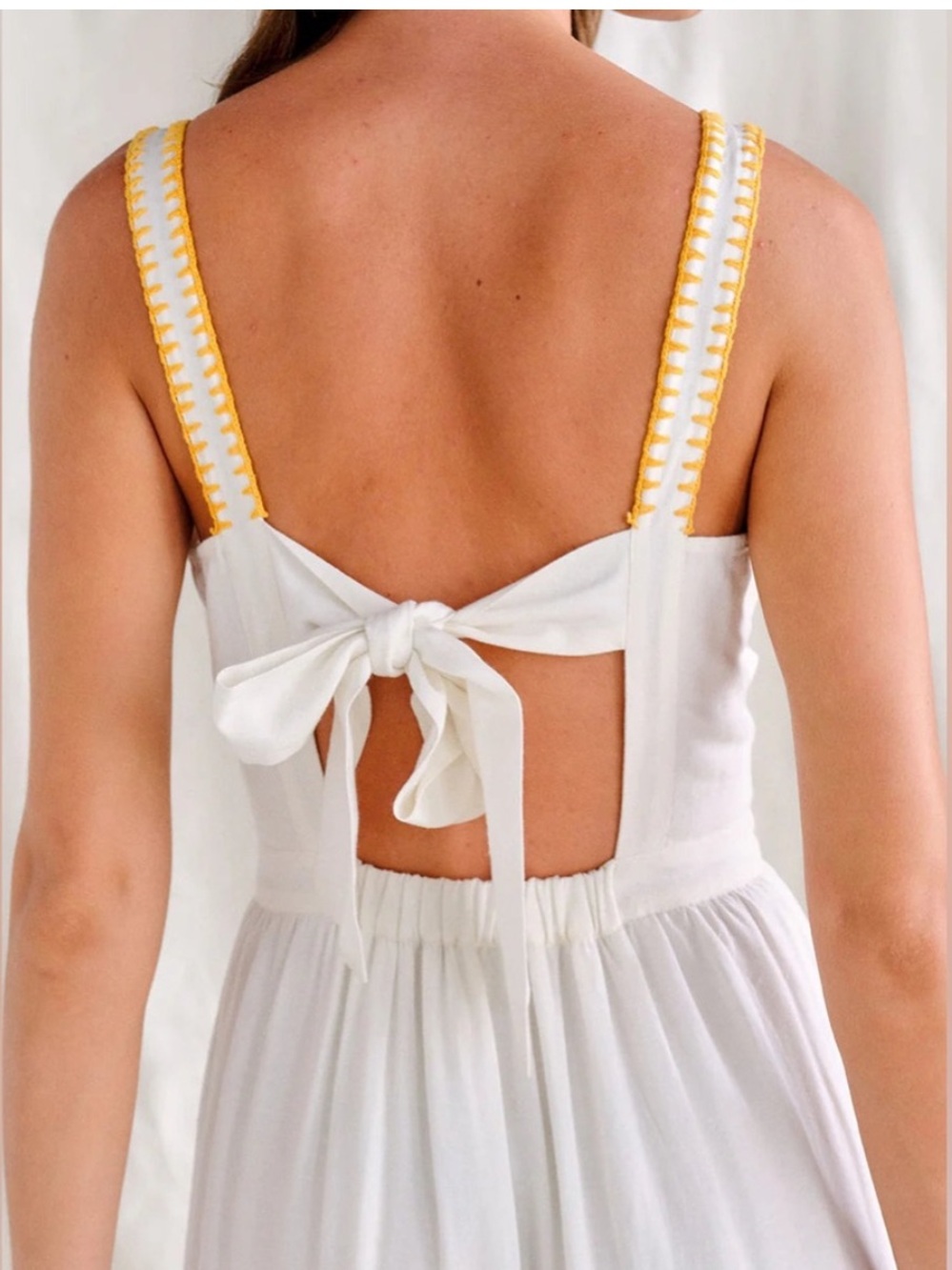 Saylor Kathy Midi Cotton Dress Lemon print Embroidered white summer Sz M Coastal - Picture 4 of 12